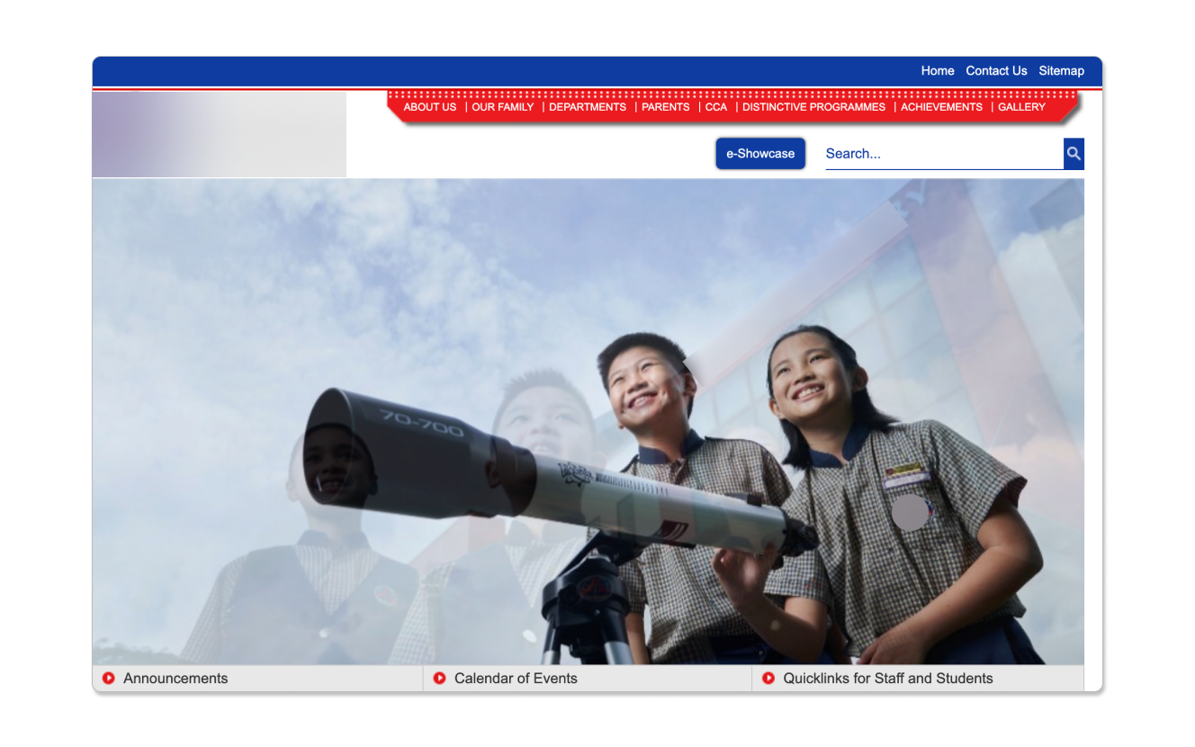 Example of a school website with unclear navigation bar